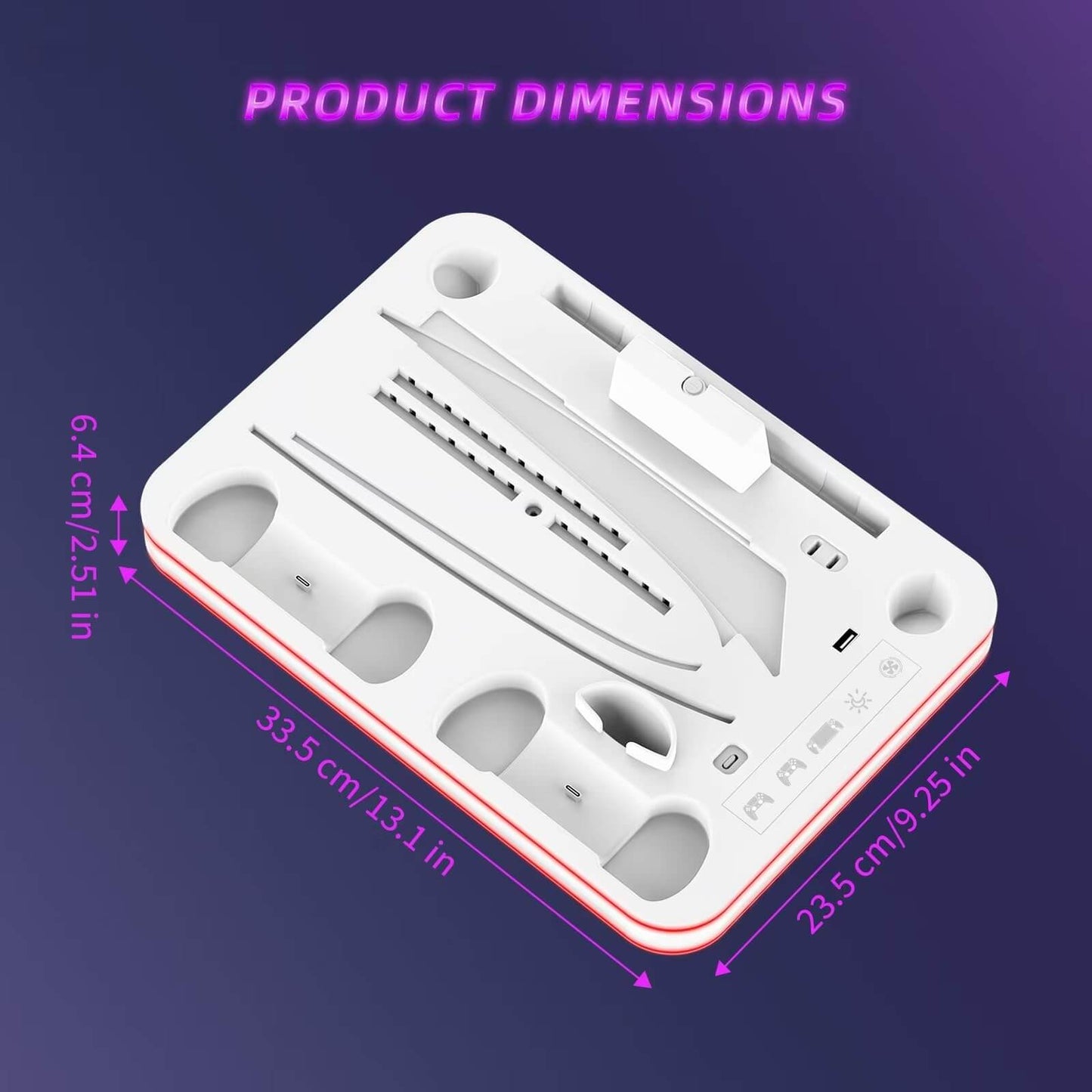 Charger Dock Compatible with PS Portal and PS5, PS5 Stand and Cooling Station with RGB LED Charging Dock, PS5 Edge Controller and Headset and Remote Holders - White