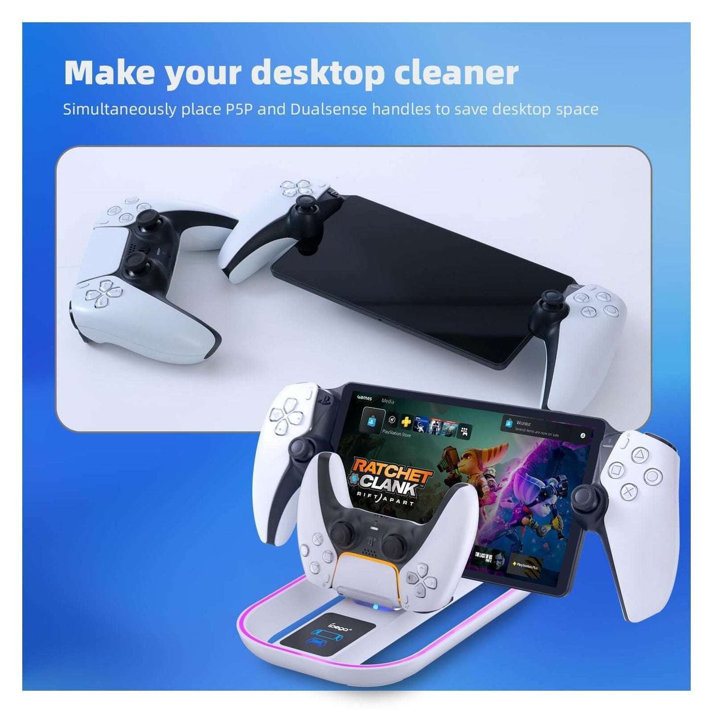 PS Portal Charging Station for PlayStation Portal Remote Player and PS Controller with Charging Cable and RGB Light, Charge Stand Holder Accessories for PlayStation Portal