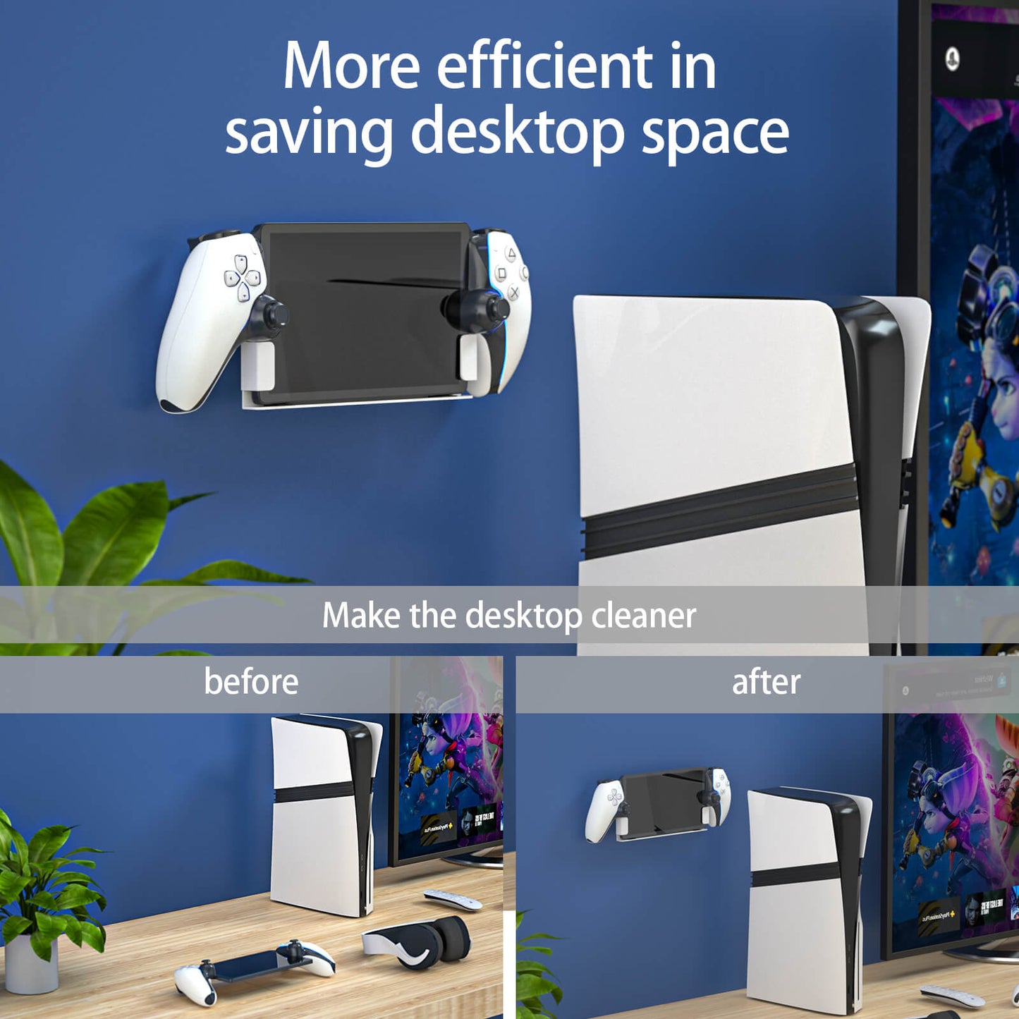 PlayStation Portal Wall Mount, Wall Mounting Kit for PlayStation Portal Remote Player on Wall Near Or Behind TV, Display and Storage Metal Bracket for PS Portal Accessories - White