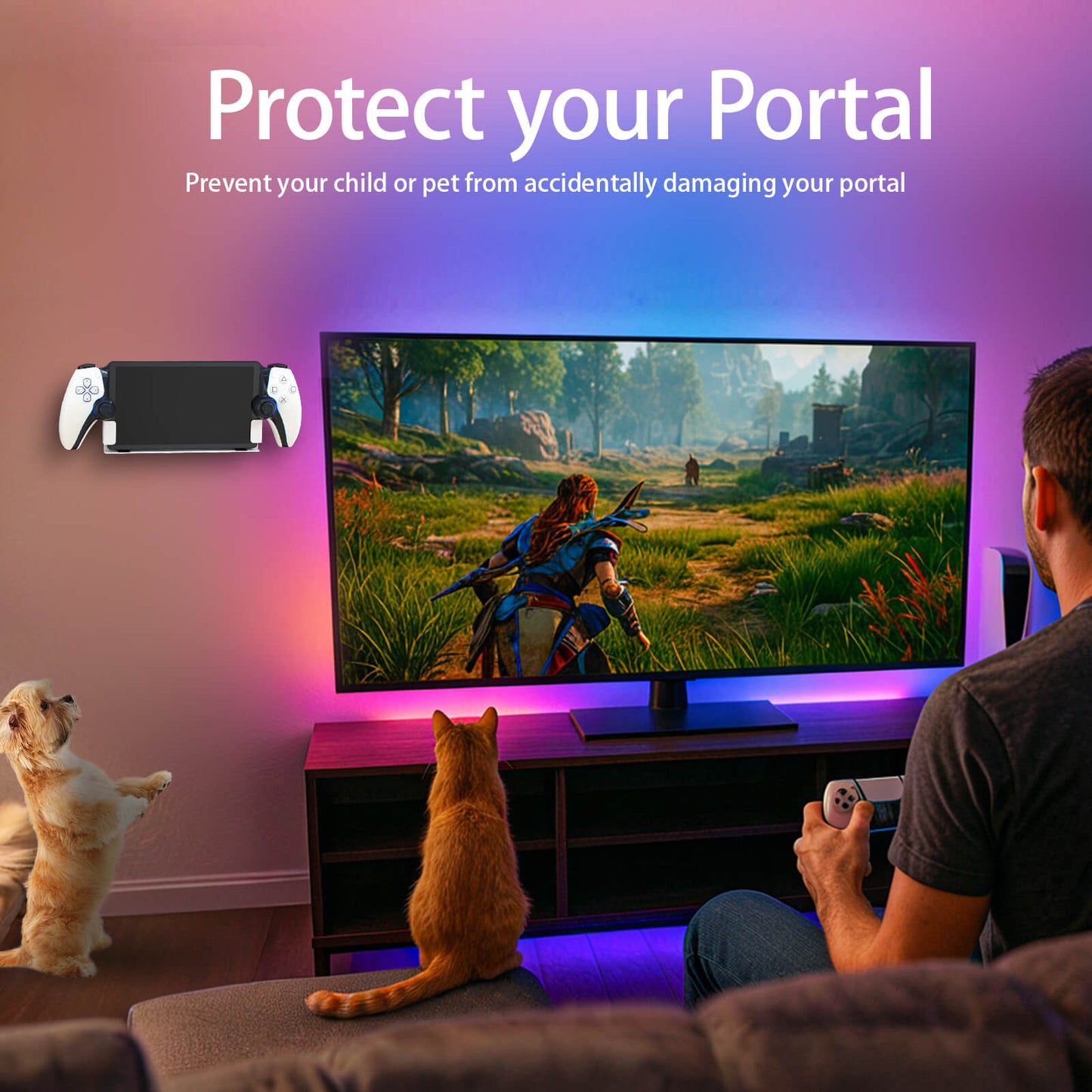 PlayStation Portal Wall Mount, Wall Mounting Kit for PlayStation Portal Remote Player on Wall Near Or Behind TV, Display and Storage Metal Bracket for PS Portal Accessories - White