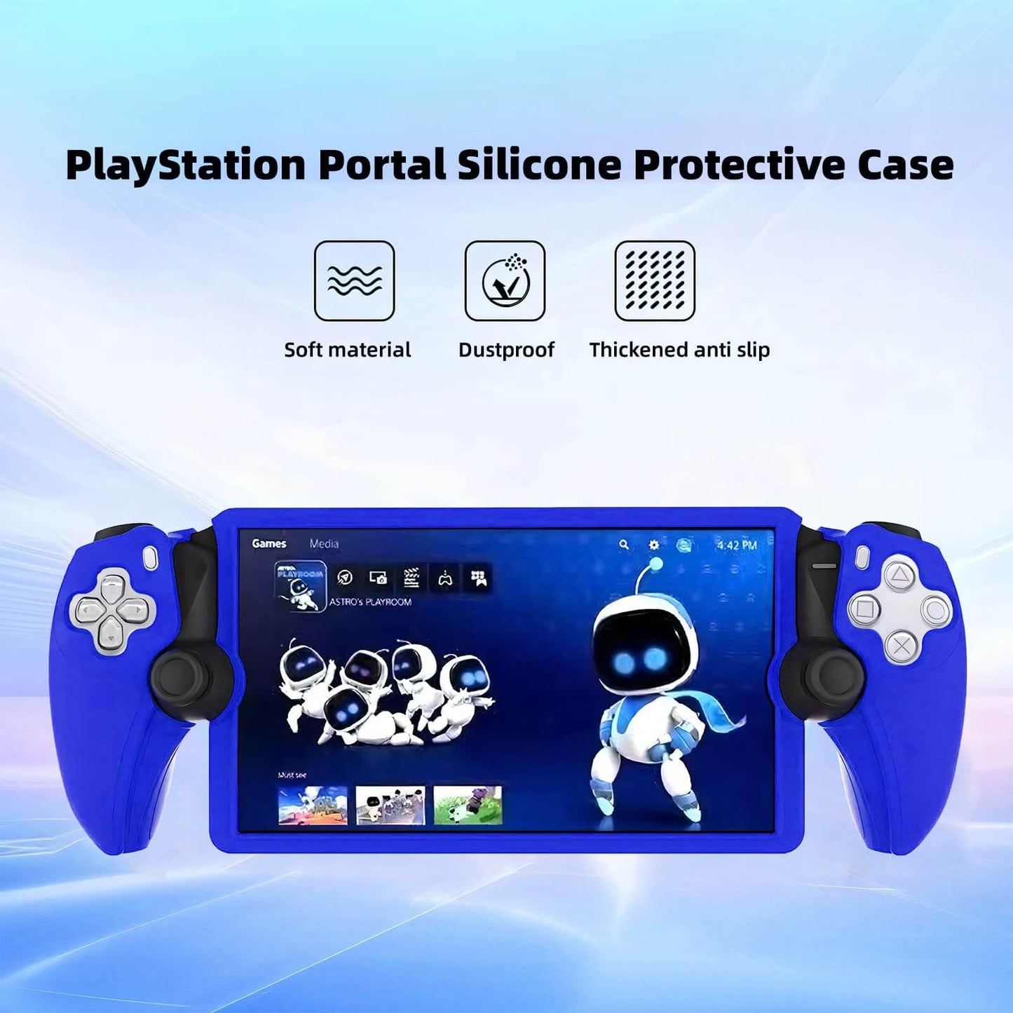Silicone Cover Case for PS Portal, Soft and Comfortable Protective Case for PlayStation Portal Remote Player, Shockproof Anti-Scratch - Blue