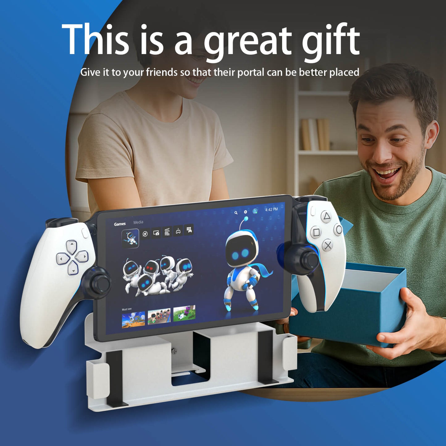 PlayStation Portal Wall Mount, Wall Mounting Kit for PlayStation Portal Remote Player on Wall Near Or Behind TV, Display and Storage Metal Bracket for PS Portal Accessories - White