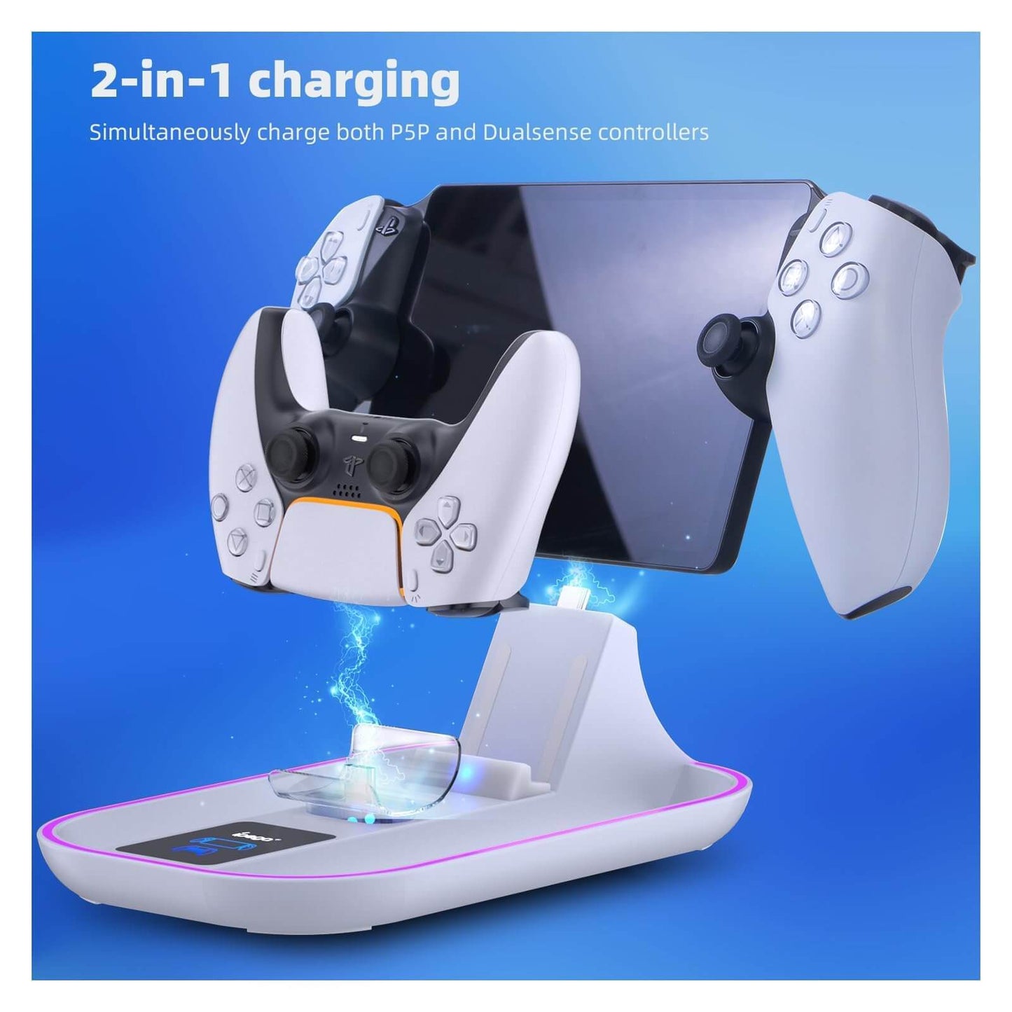 PS Portal Charging Station for PlayStation Portal Remote Player and PS Controller with Charging Cable and RGB Light, Charge Stand Holder Accessories for PlayStation Portal