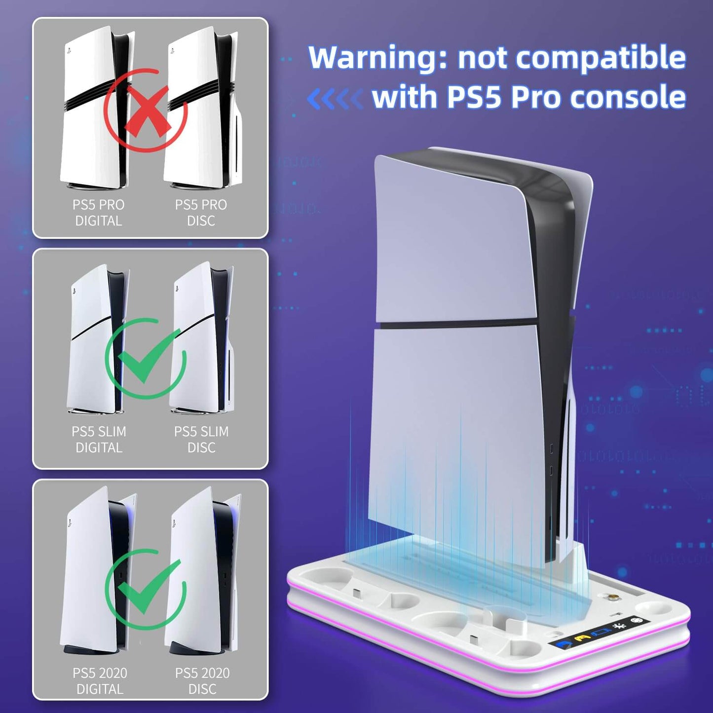 Charger Dock Compatible with PS Portal and PS5, PS5 Stand and Cooling Station with RGB LED Charging Dock, PS5 Edge Controller and Headset and Remote Holders - White