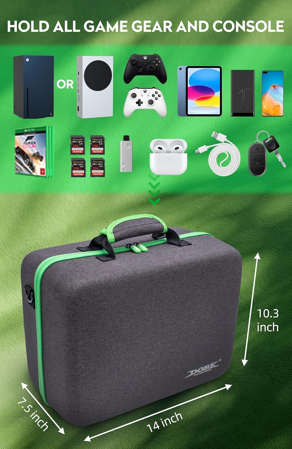 2-in-1 Carrying Case for Xbox Series X/S, Travel Storage Bag for Xbox Series S Console, Controllers, and Accessories During Travel. Hard Shell Case Compatible for Wireless Controllers, Cables