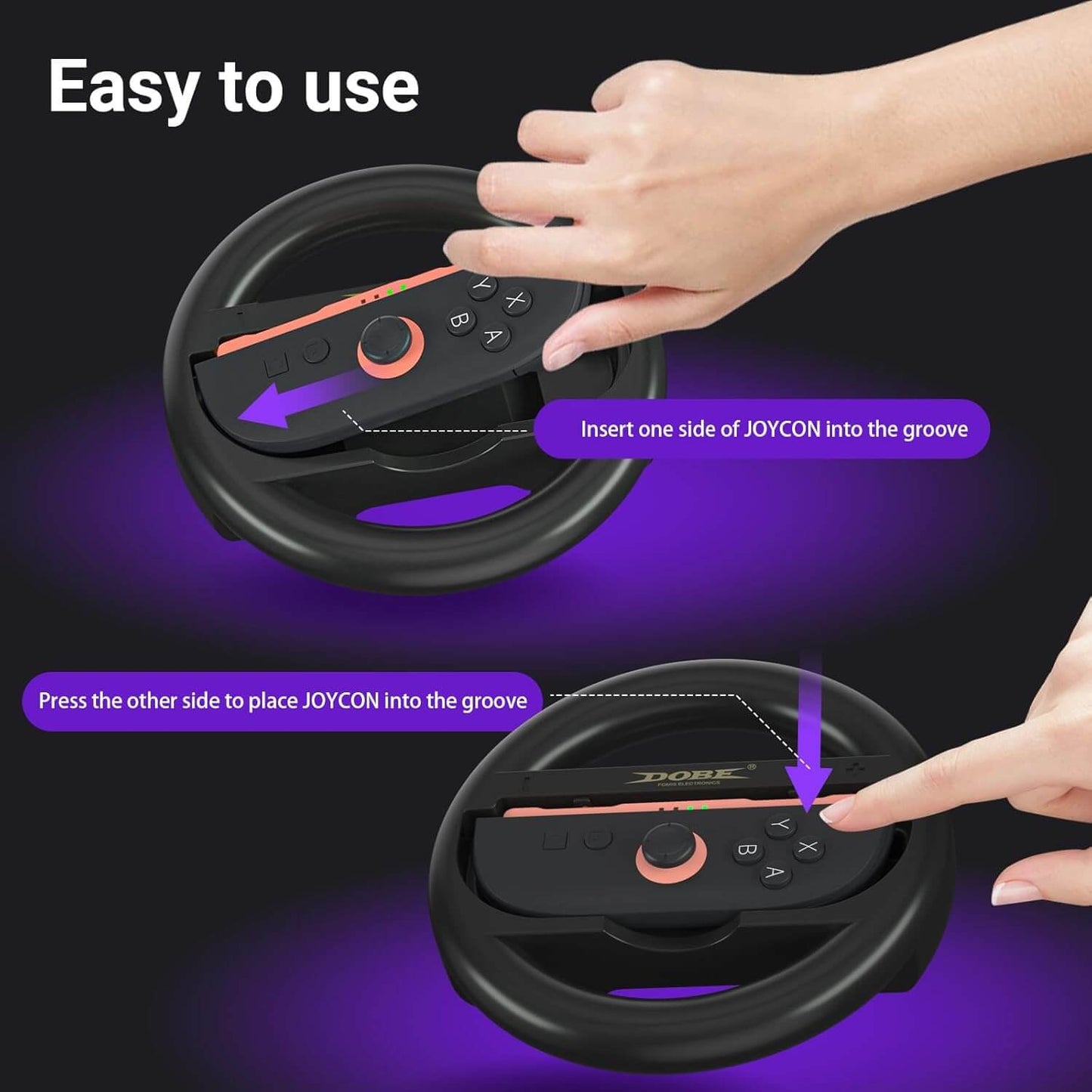 WUXIDIXI Switch 2 Steering Wheel for Nintendo Switch 2 – Family-Friendly Joy-Con Controller Grip – Kid-Safe Switch 2 Racing Wheel – Fun Switch 2 Accessories for Mario Kart – Black [2-Pack]
