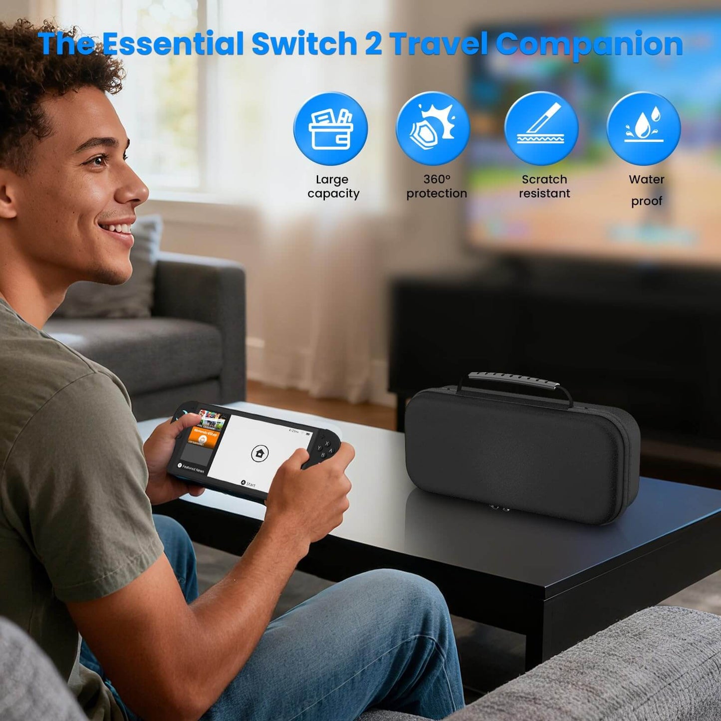 Switch 2 Carrying Case Hard Shell Travel Bag - Protective Console Storage Organizer with Game Card Holder - Portable Carry Pouch for Nintendo Switch 2 Accessories, Joy-Con Charging Grip,AC Adapter