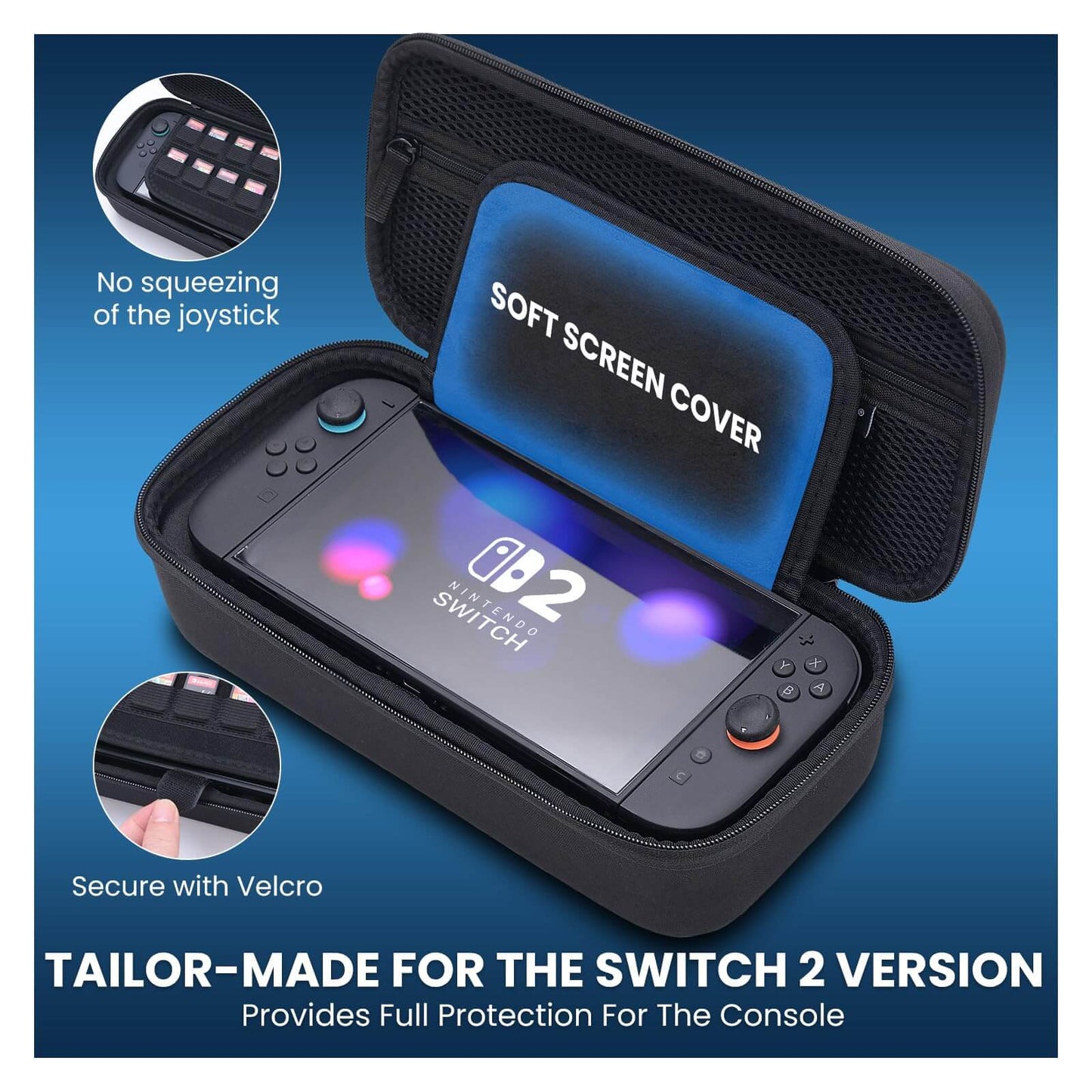 Switch 2 Carrying Case Hard Shell Travel Bag - Protective Console Storage Organizer with Game Card Holder - Portable Carry Pouch for Nintendo Switch 2 Accessories, Joy-Con Charging Grip,AC Adapter