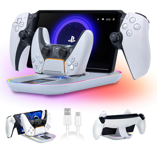 PS Portal Charging Station for PlayStation Portal Remote Player and PS Controller with Charging Cable and RGB Light, Charge Stand Holder Accessories for PlayStation Portal