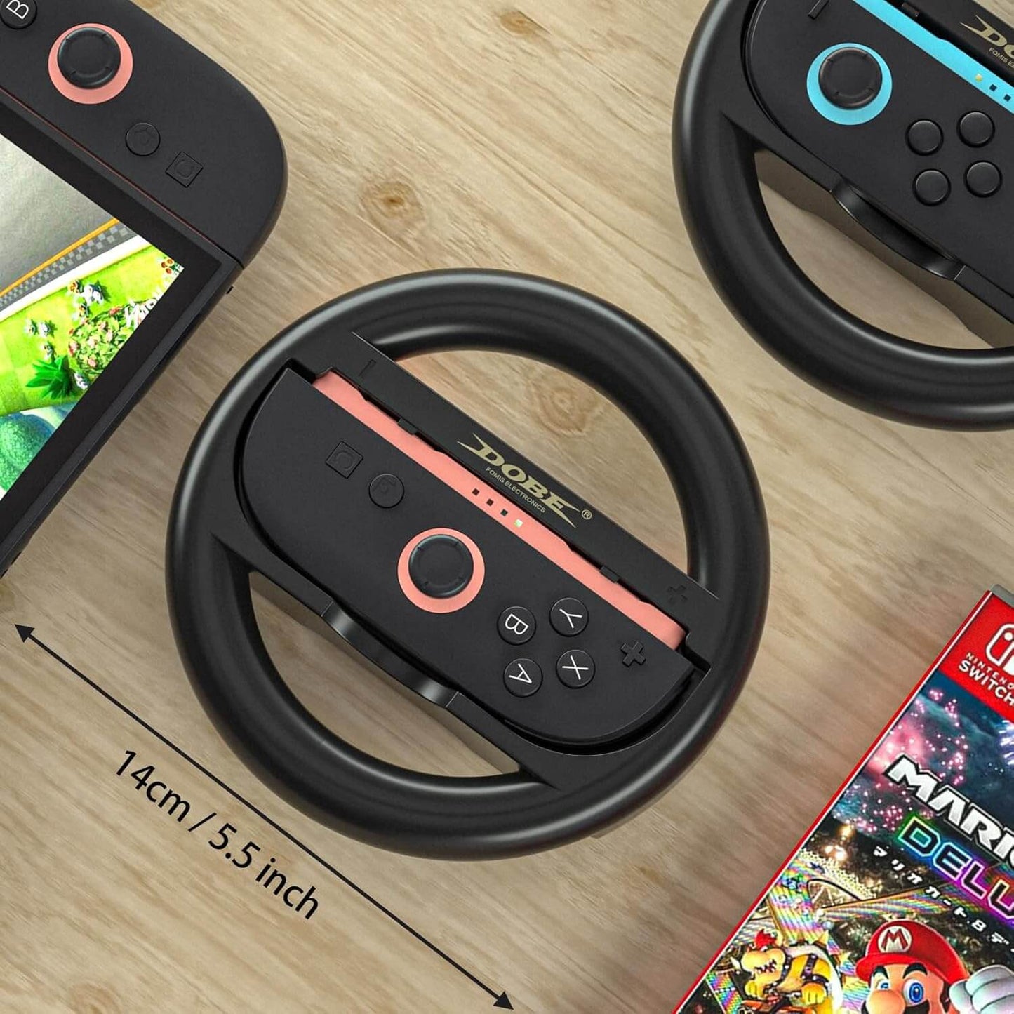 WUXIDIXI Switch 2 Steering Wheel for Nintendo Switch 2 – Family-Friendly Joy-Con Controller Grip – Kid-Safe Switch 2 Racing Wheel – Fun Switch 2 Accessories for Mario Kart – Black [2-Pack]